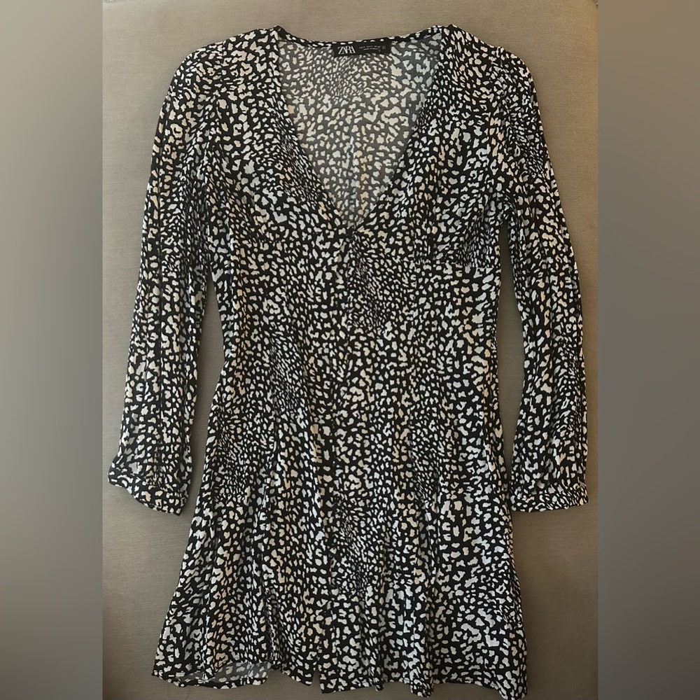 Zara Black & White Polka/Cheetah Print A-line Dress – Size Small